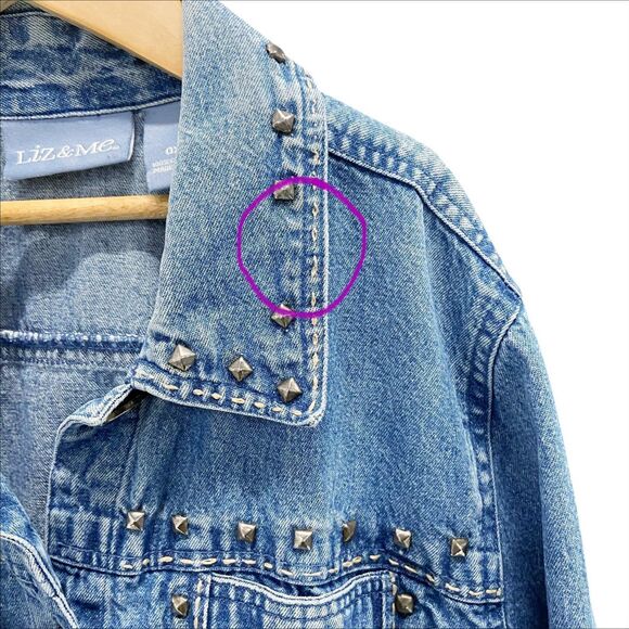 VTG Liz & Me Women’s Studded Blue Denim Cotton Trucker Style Jean Jacket 0X - Picture 11 of 12